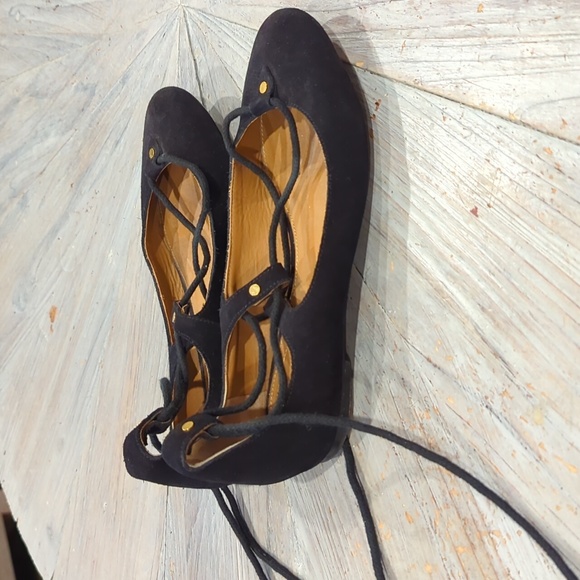 Chloe foster 36 Ballet Ballerina Flat Suede Black Leather Lace Up Shoes - Picture 2 of 7
